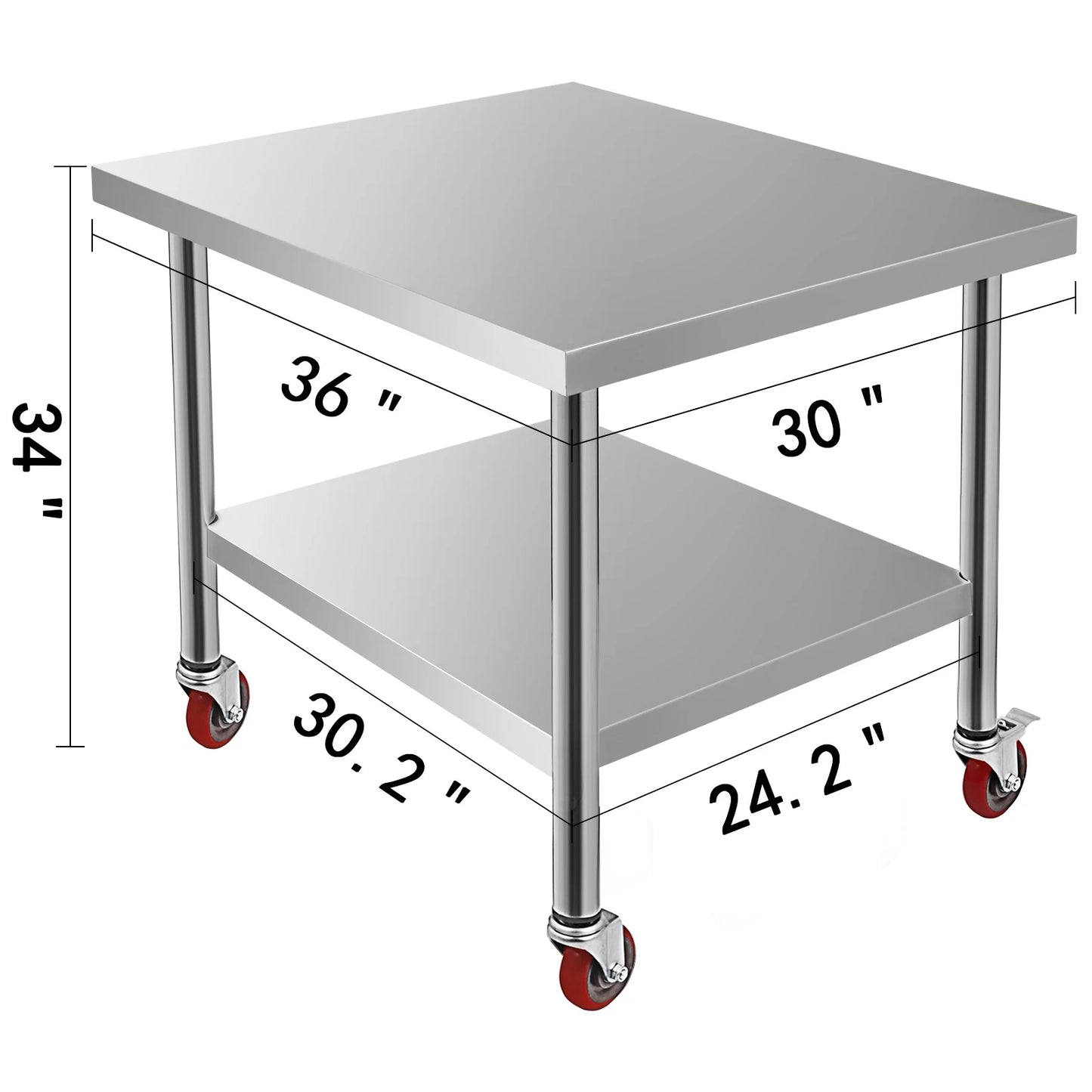 Stainless Steel Kitchen Prep Table With 4 Caster Wheels & Backsplash Loads Up to 100-300KG for Home Storage Rack Dining