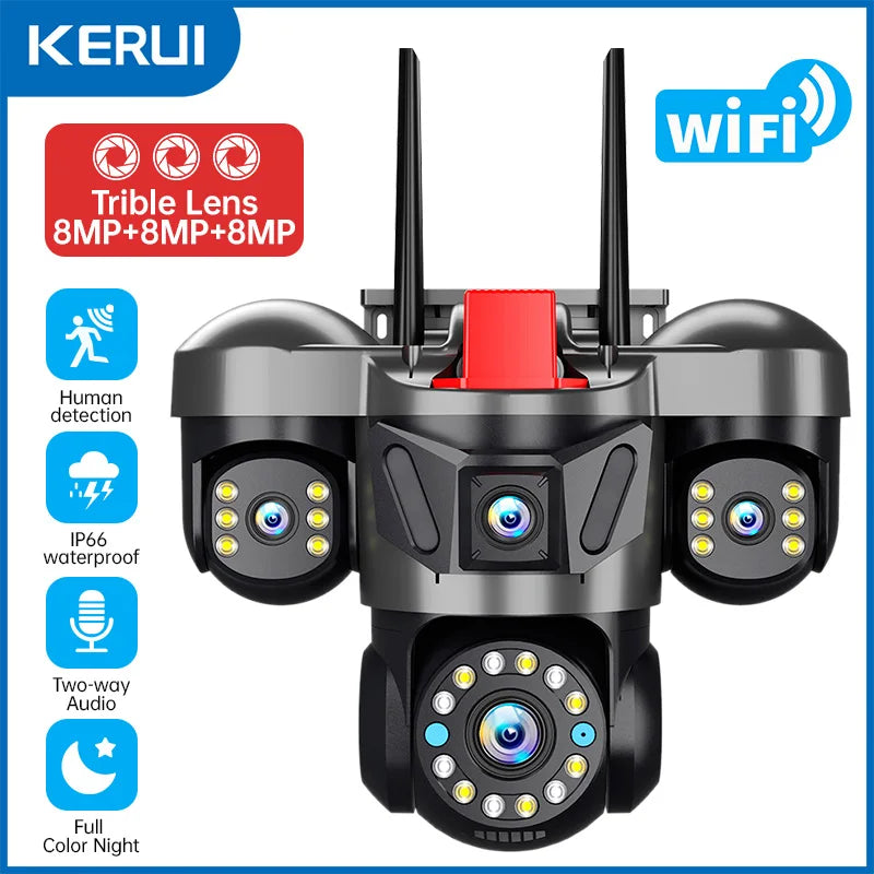 24MP Outdoor WiFi Camera Triple Lens Home Security CCTV Video Surveillance System With Night Vision Triple Screens