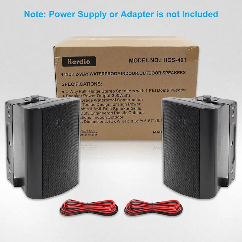 2PCS 4'' 200W Passive Wired Outdoor Speakers With Powerful Bass Expansive Stereo Sound Coverage All-Weather Durability