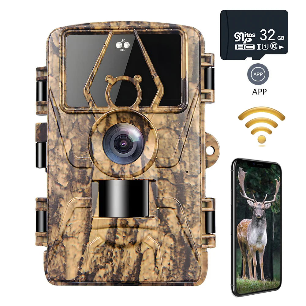 8K WiFi Waterproof Trail Camera PR801W 60MP Supports APP Viewing for Outdoor Animal Hunting Night Vision and Farm Monitoring