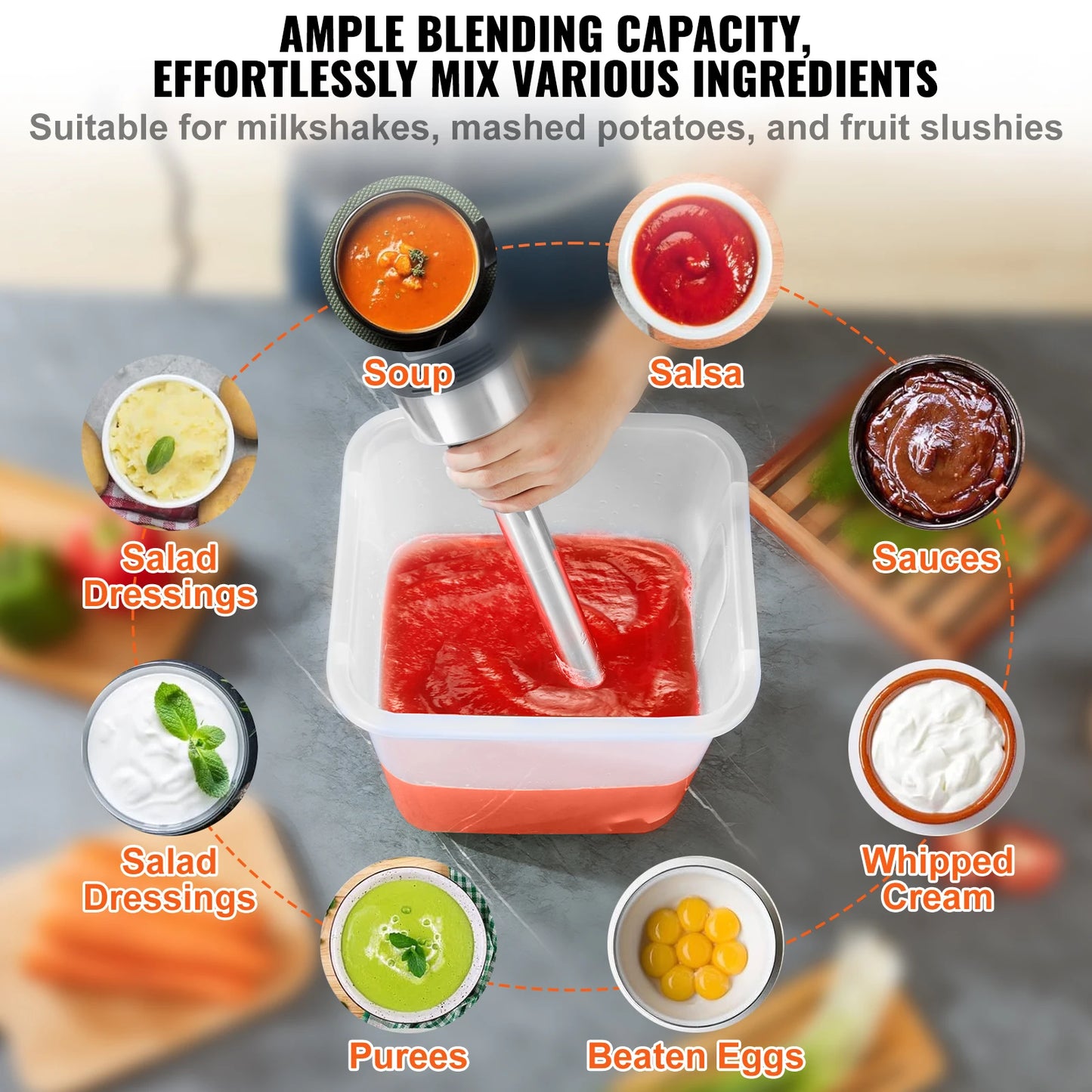 16" Commercial Immersion Blender Heavy Duty Hand Mixer Multi-Purpose Portable Mixer for Soup Smoothie Puree Baby Food