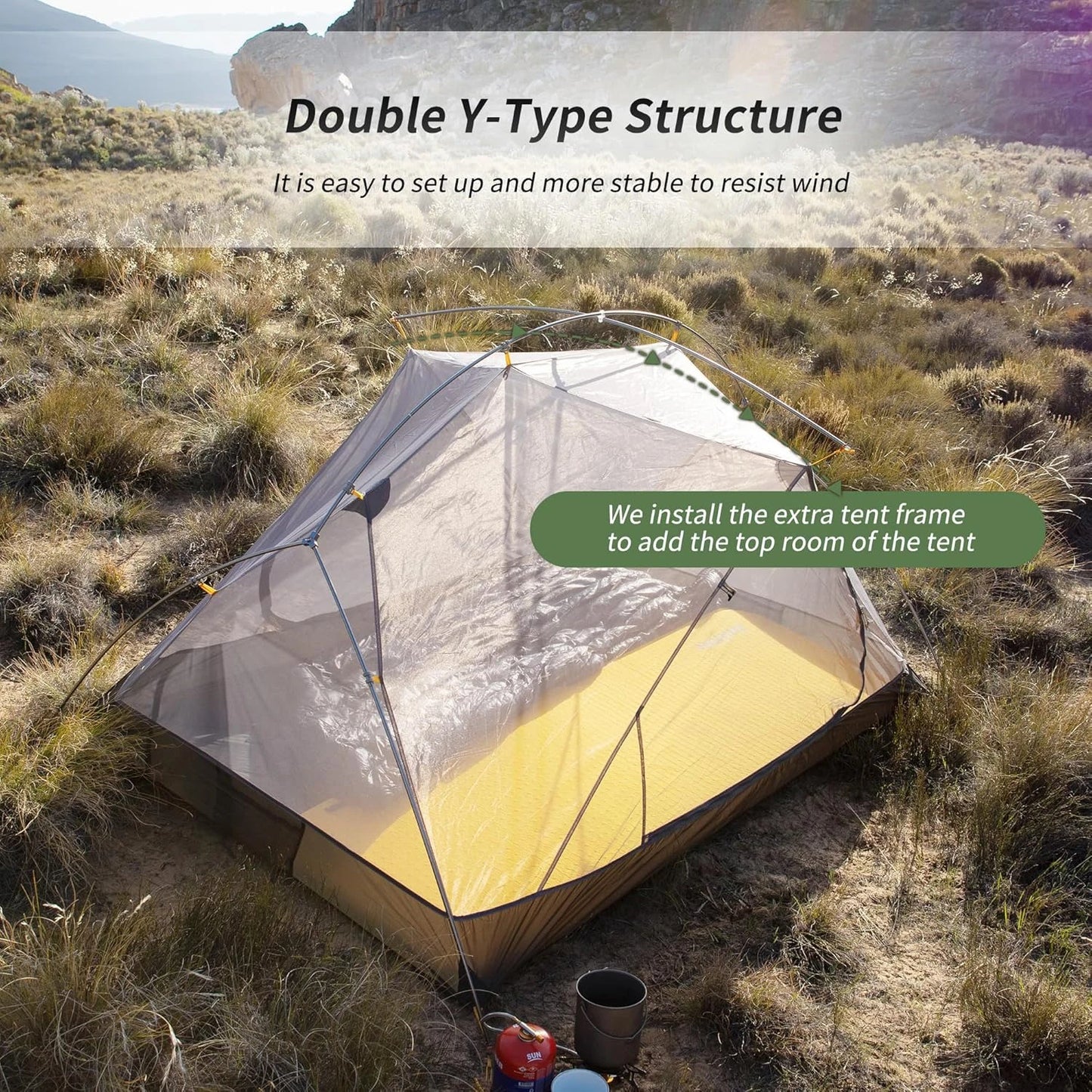 2 Person Tent 20D Nylon 210T Waterproof Ultralight Camping Hiking Tent with Mat Backpacking Travel Tent