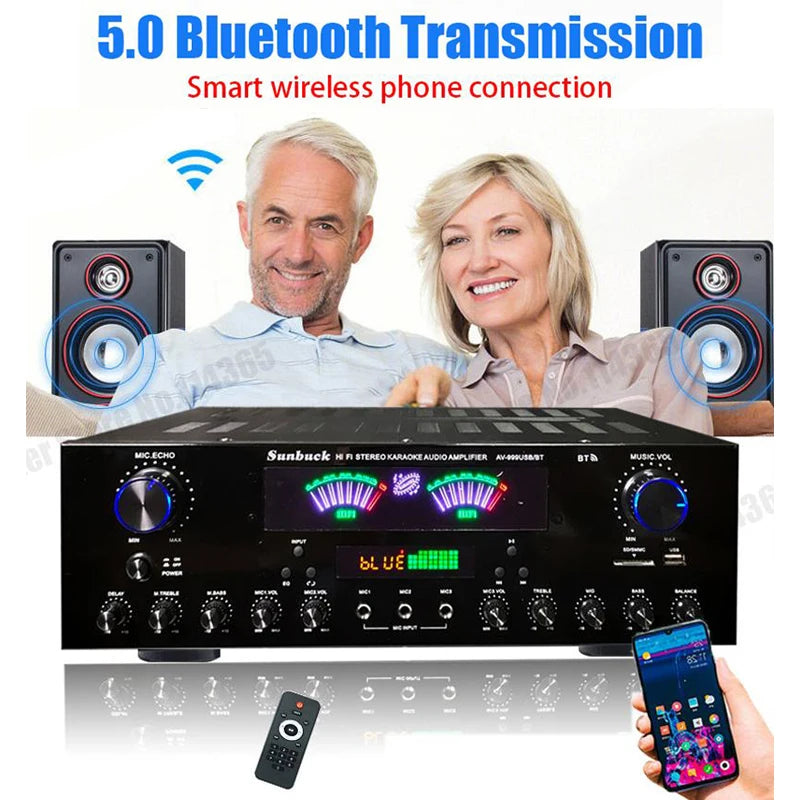 Bluetooth HiFi Sound Amplifier Dual Dynamic Screen Subwoofer High-power Amplifier s For Home Cinema System Karaoke
