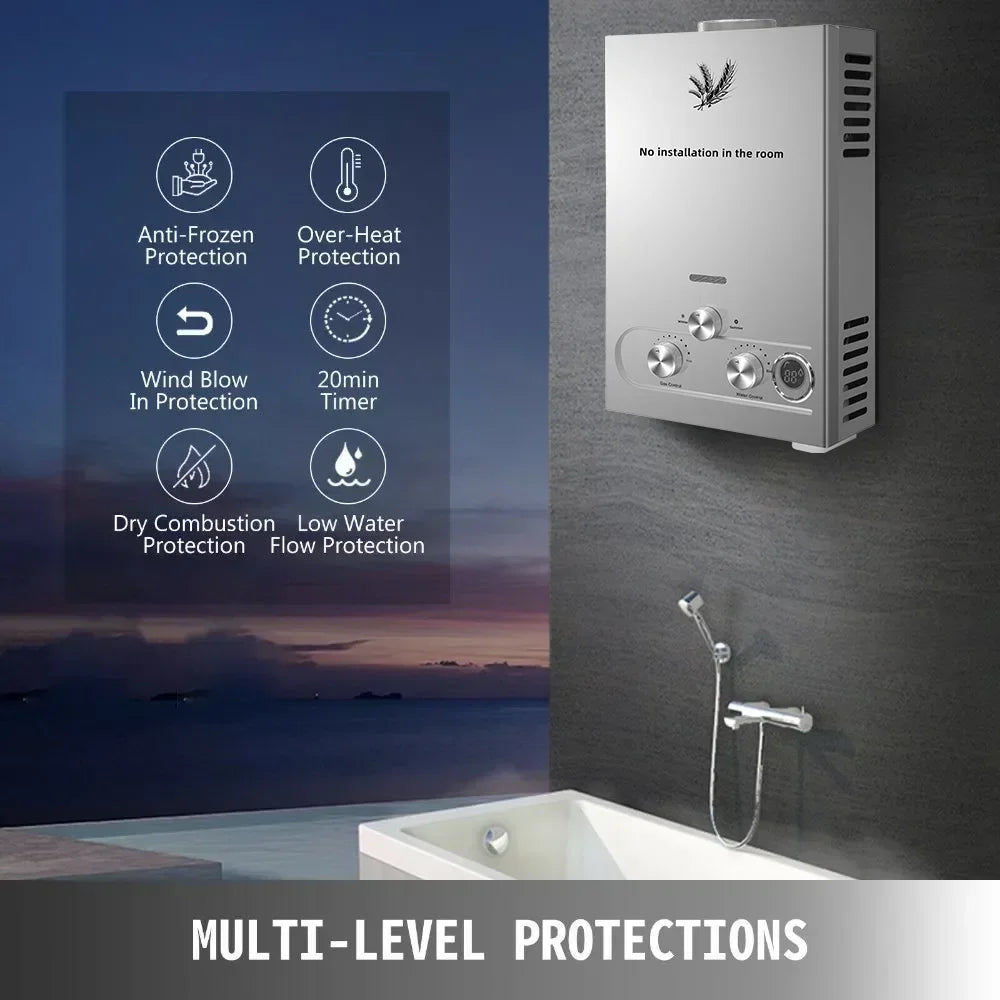 SIHAO LPG Water Heater 6L 8L 10L 12L 16L 18L Gas Water Heater Tankless Stainless Steel Boiler Outdoor Camping Appliance