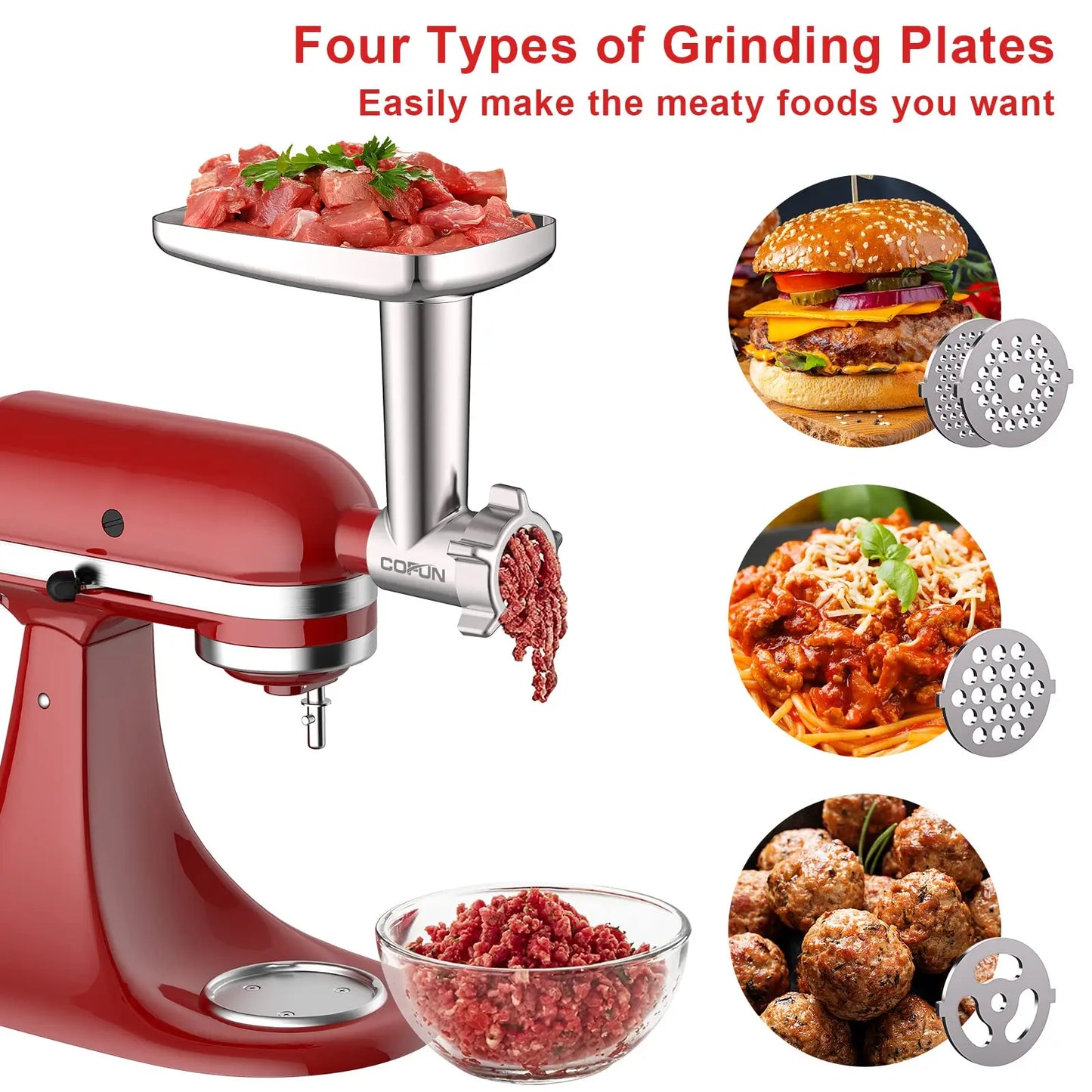 Metal Meat Grinder Attachment for KitchenAid Stand Mixer with 4 Grinding Plates 3 Sausage Tubes 2 Blades
