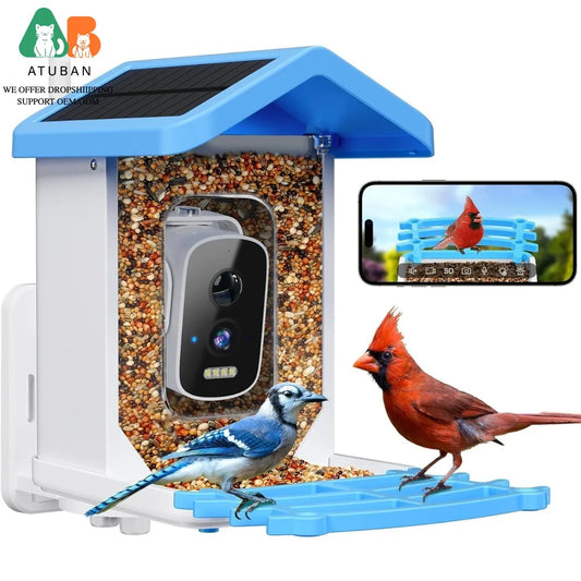 Smart Bird Feeder with Camera, AI Bird Species Identification Solar Powered Panel, 2.5k HD Video Bird House with Camera