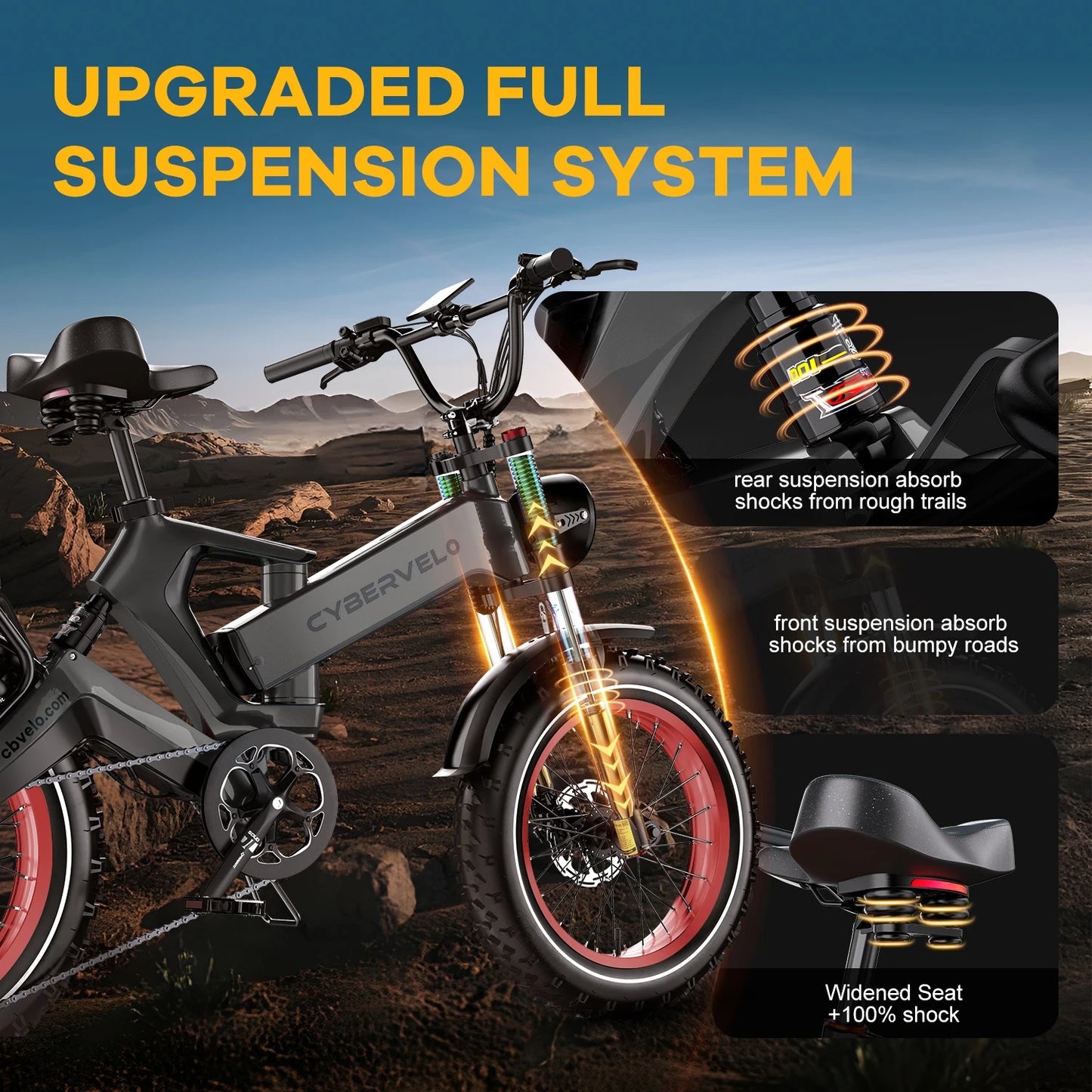 20” Fat Tire 2000W Peak Motor Luxury Foldable ebike 48V Removable Battery E Bicycle 35+ MPH 100+Miles Long Range EK6
