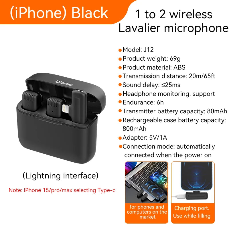 Wireless Lavalier Microphone Audio Video Recording Mini Mic Plug Play For Smartphone Android iPhone Live Broadcast