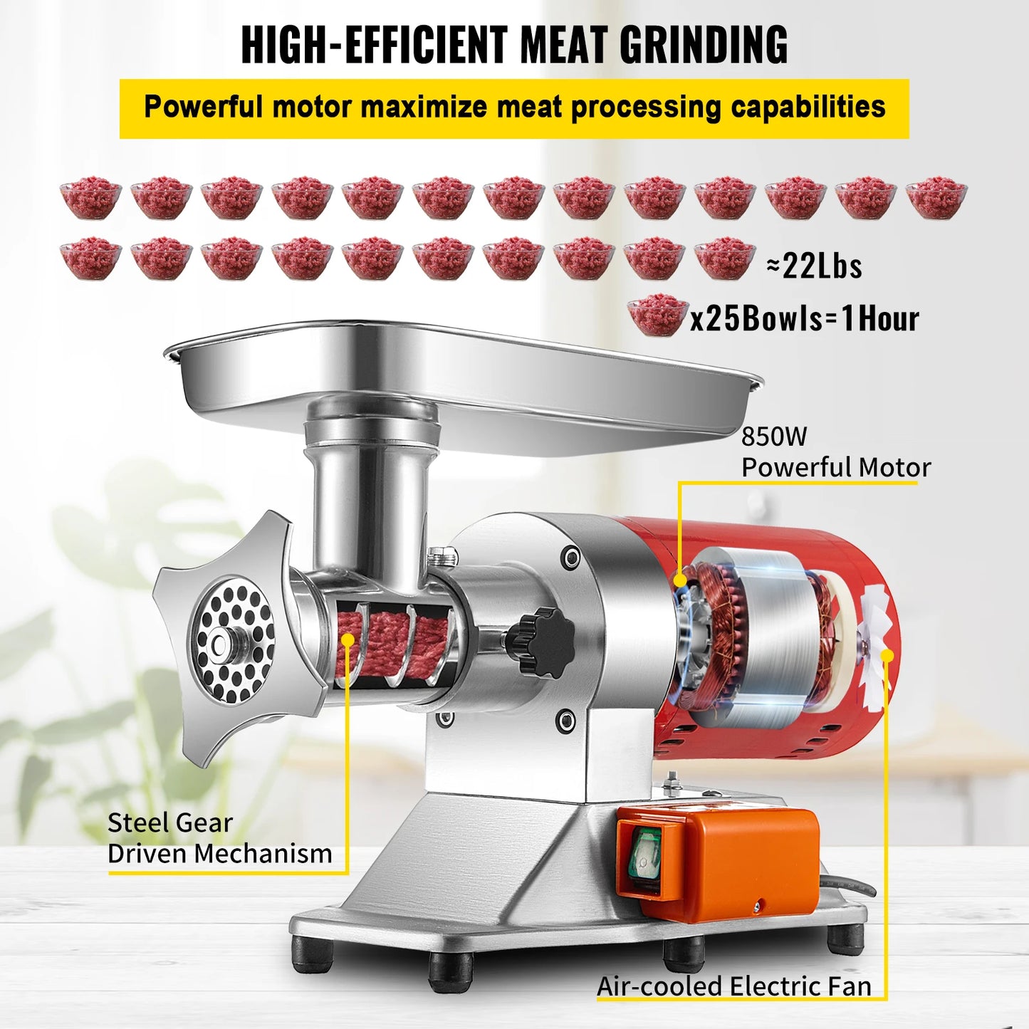Electric Meat Grinder 250Kg/H 300Kg/H W/ Drawers Max Powerful Chopper Shredder Commercial Home Appliance Food Processor