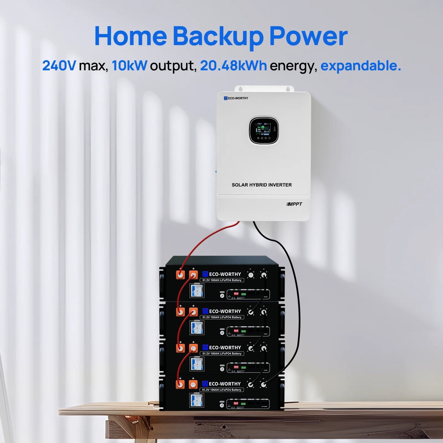 Home Backup Power 6PCS 30.72kwh 48V 100AhLiFePO4 Lithium Battery +10KW 48V Off-grid Inverter for Solar Energy