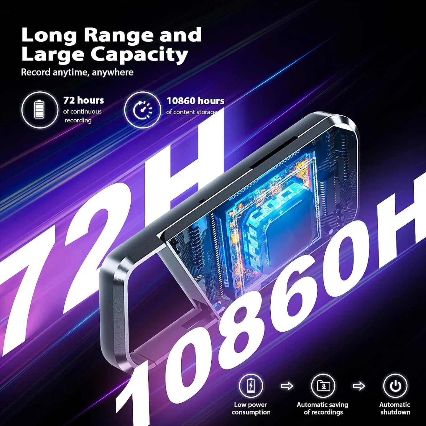 76GB Voice Recorder, 10860H Audio Recorder with Noise Reduction DSP 6.0, Portable for Lectures & Meetings