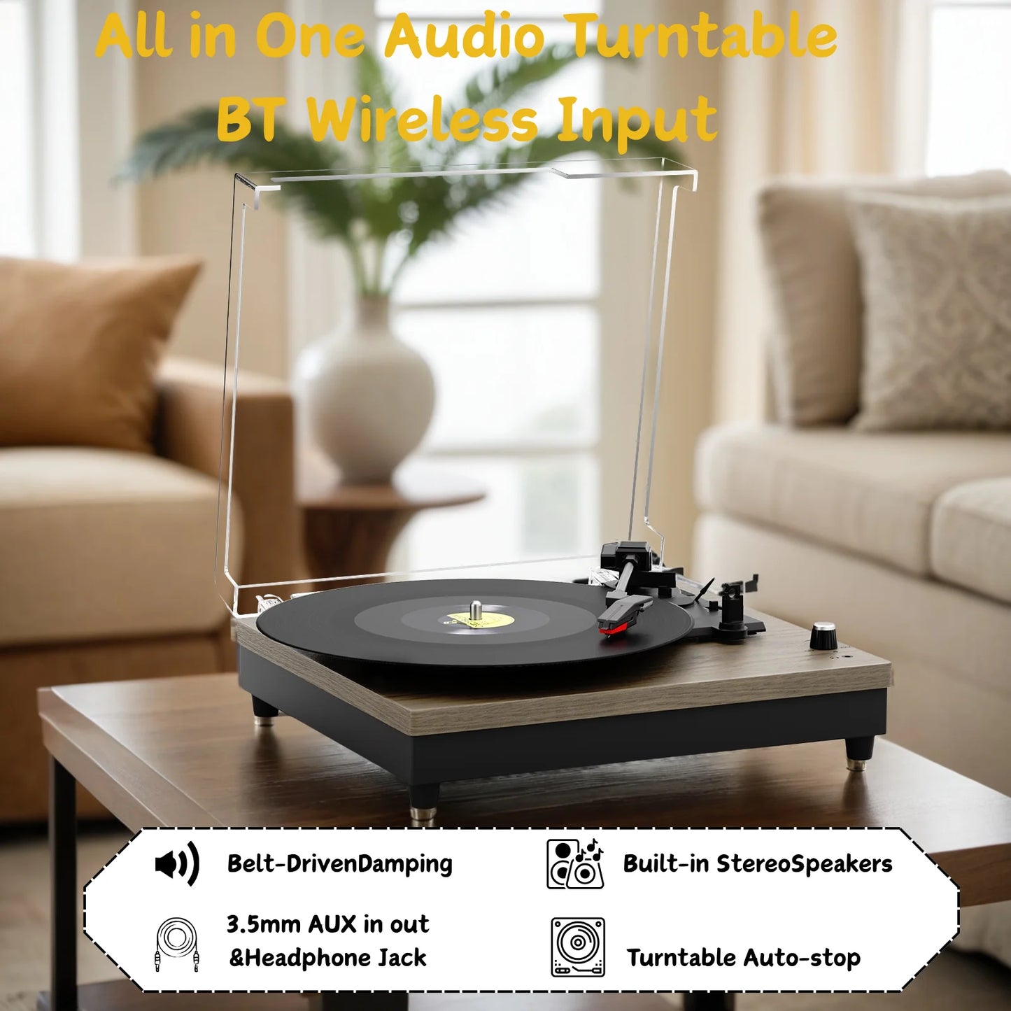 Record Player Portable Suitcase Audio with Built-in Speakers, 3-Speed Vinyl Spinne
