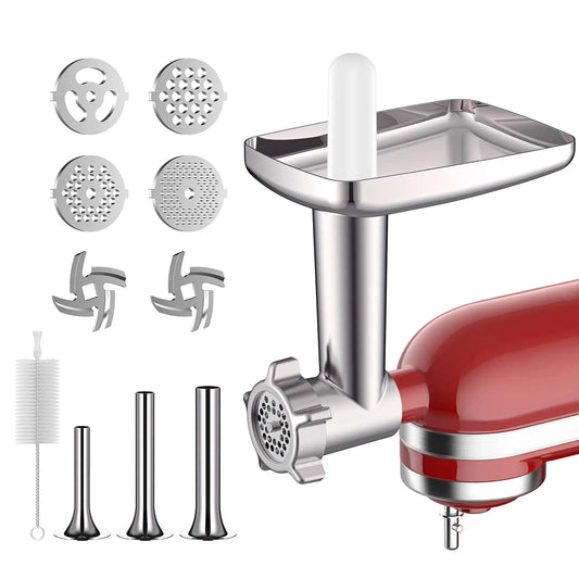 Metal Meat Grinder Attachment for KitchenAid Stand Mixer with 4 Grinding Plates 3 Sausage Tubes 2 Blades