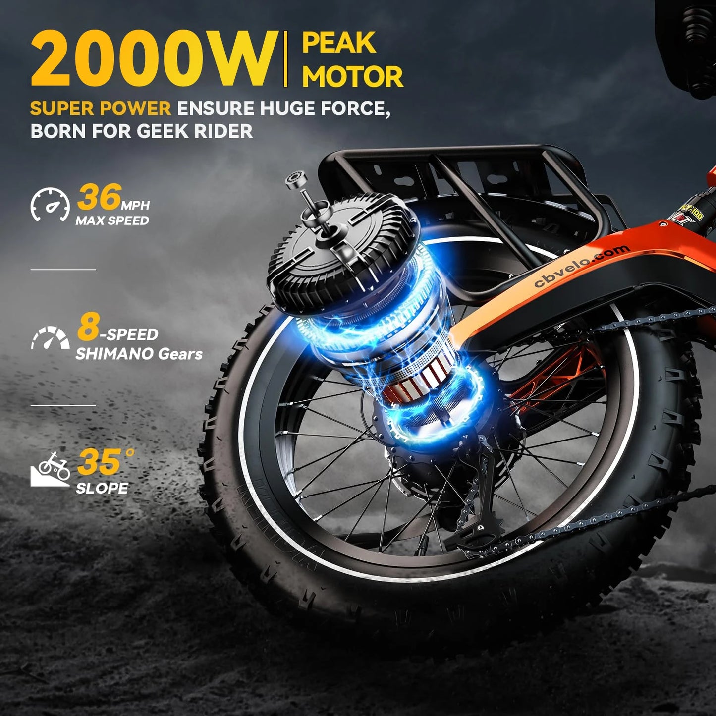 20” Fat Tire 2000W Peak Motor Luxury Foldable ebike 48V Removable Battery E Bicycle 35+ MPH 100+Miles Long Range EK6