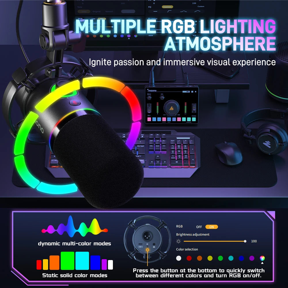 XLR/USB Dynamic Microphone for Gaming Recording Streaming Youtube Metal Mic with Software Tap-to-Mute Gain Knob
