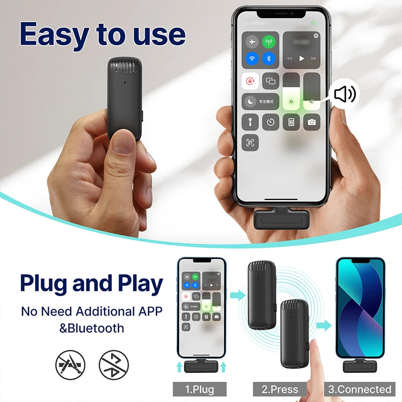 Wireless Lavalier Microphone Audio Video Recording Mini Mic Plug Play For Smartphone Android iPhone Live Broadcast