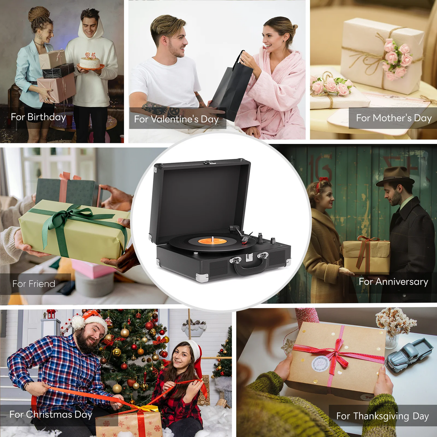 Record Player, 3-Speed 33/45/78RPM Vinyl Spinner with 2 Built-in Stereo Speakers, Headphone Jack