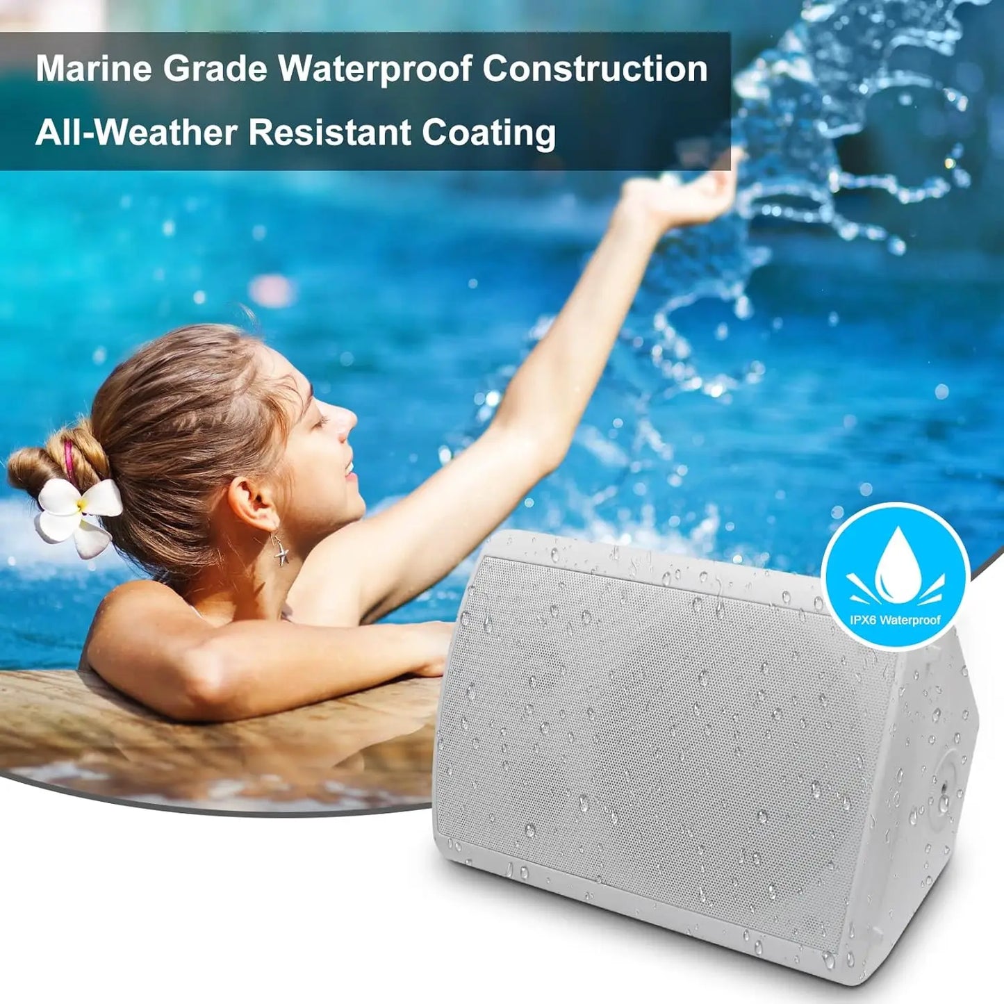 Herdio 6.5 Inch Outdoor Speaker 800W Waterproof Passive Wall Mounted Stereo Bass for Easy Installation in Patio Pool Yard