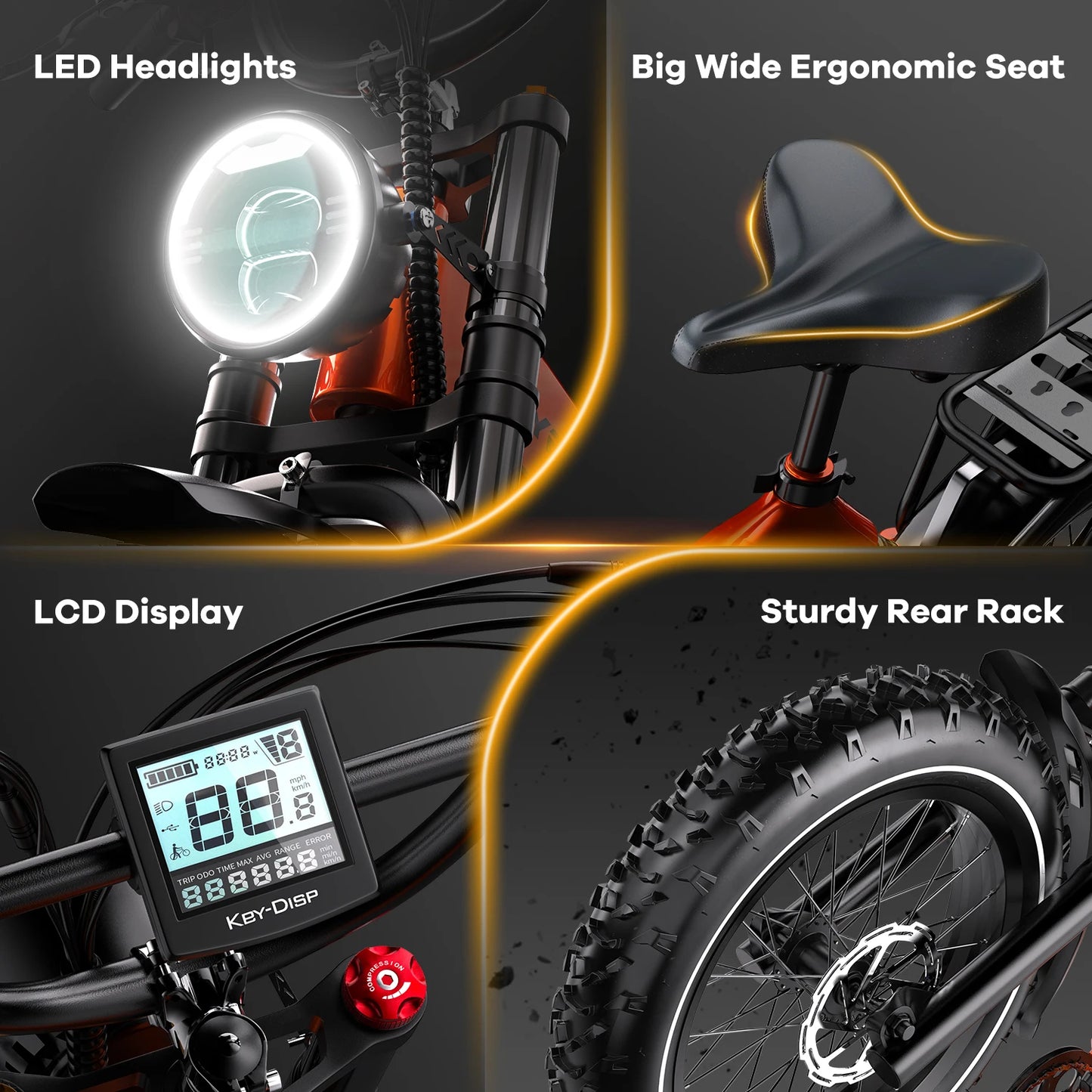 20” Fat Tire 2000W Peak Motor Luxury Foldable ebike 48V Removable Battery E Bicycle 35+ MPH 100+Miles Long Range EK6