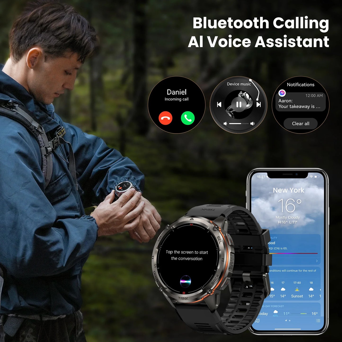 GPS Smart Watch for Men Bluetooth Call 5ATM IP69K Waterproof Men's Watch Stainless Steel Health Monitor