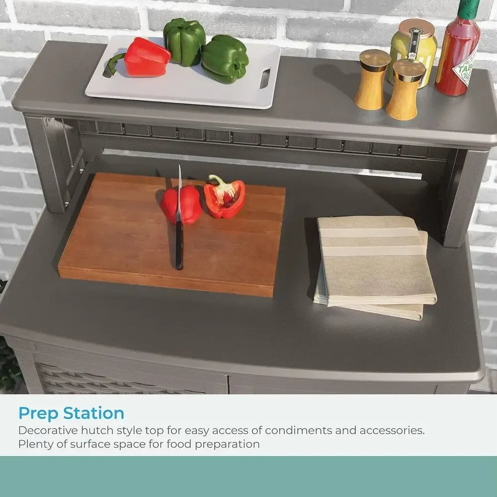 47-Gallon Outdoor Rolling Storage Cabinet with Adjustable Shelves and Utensil Hooks, American-Made Grill Prep Station