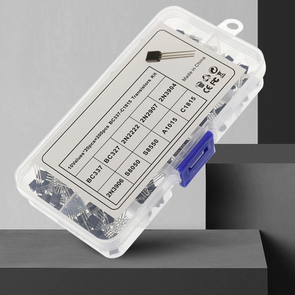 200PCS Transistor Kit Assortment Box 10 Values TO-92 2N2222 2N2907 2N3904 2N3906 S8050 S8550 A1015 C1815