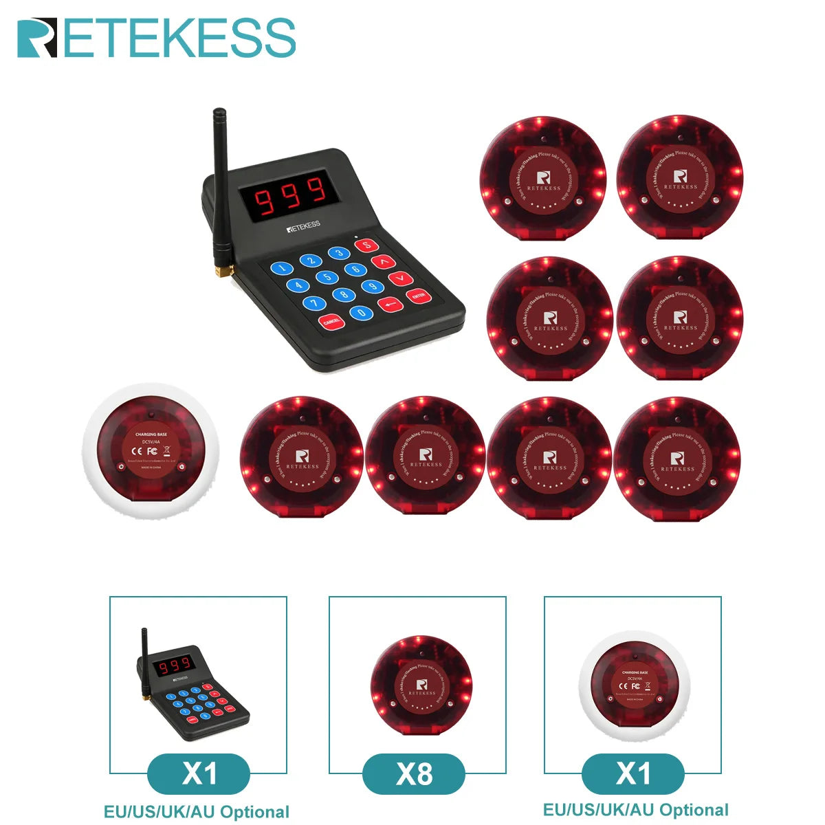 Wireless Restaurant Paging System Coaster Vibrater Buzzer Receiver 2-Way Charge for Cafe Food Trucks