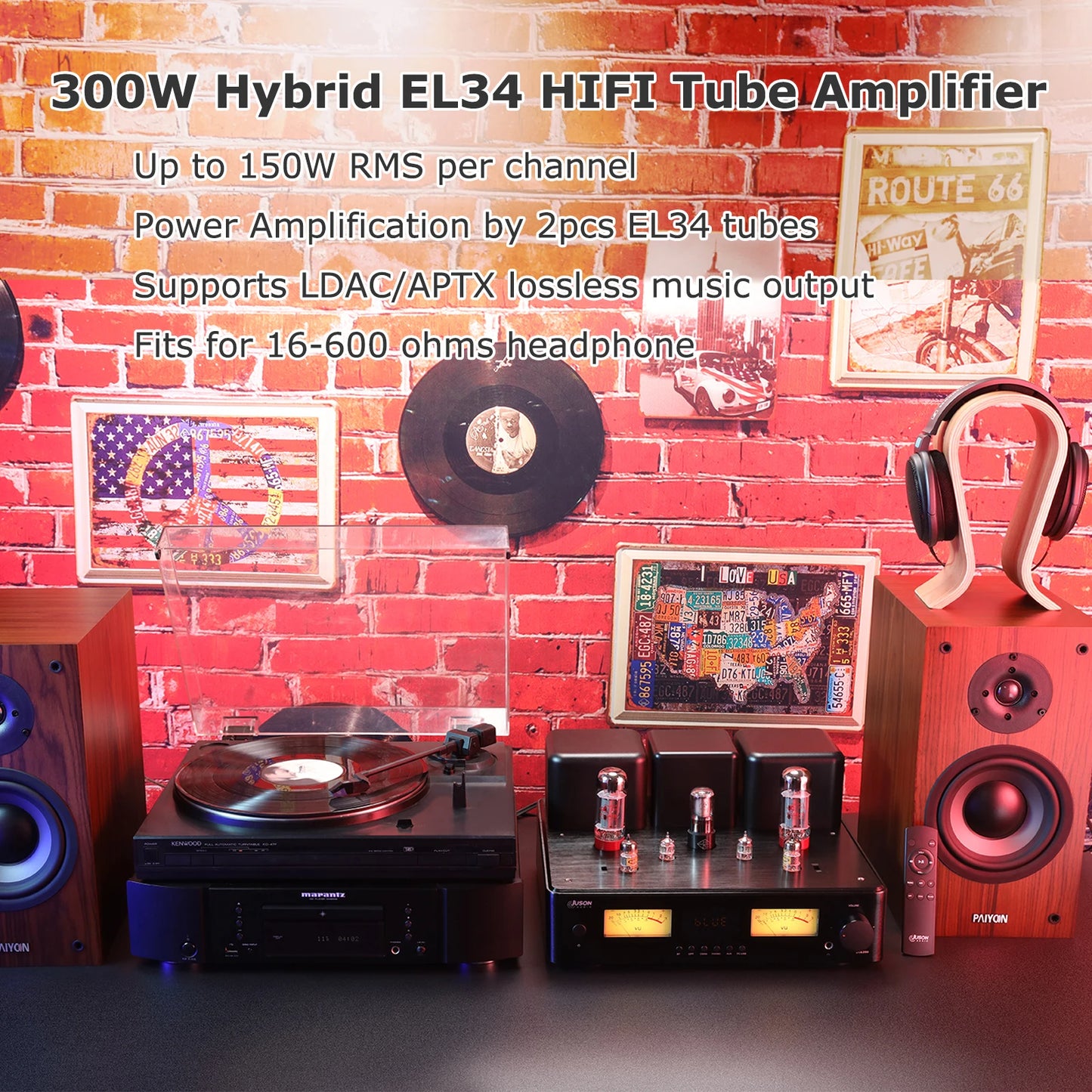 Juson Audio JTA200 300WRMS EL34 Class AB Intergrated Tube Amp With Headphone Sub Out Ship from Oversea Warehouse