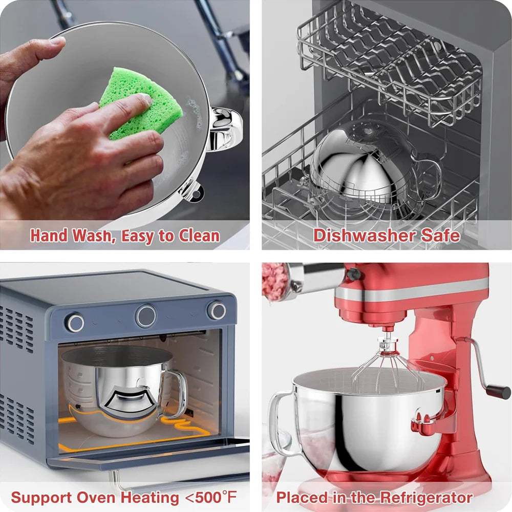 6QT Bowl-Lift Stand Mixer Bowl With Lid,Compatible with Kitchenaid Professional 600 Mixer, Polished Stainless Steel