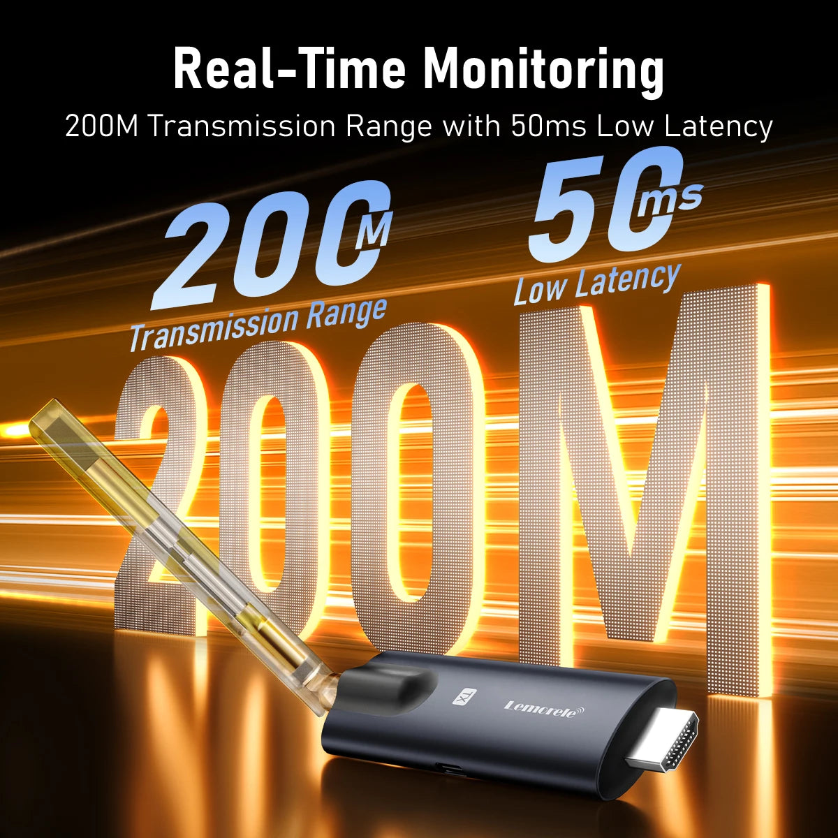 Lemorele 200m Wireless HDMI Transmitter Receiver Kit APP Monitoring Low Latency Plug and Play Transceiver For PC TV Projector