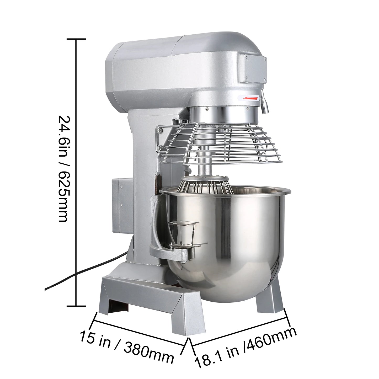 Commercial Food Mixer 10Qt 450W 3 Speeds Adjustable 110/178/390 RPM Heavy Duty Stainless Steel Whisk Beater Premium