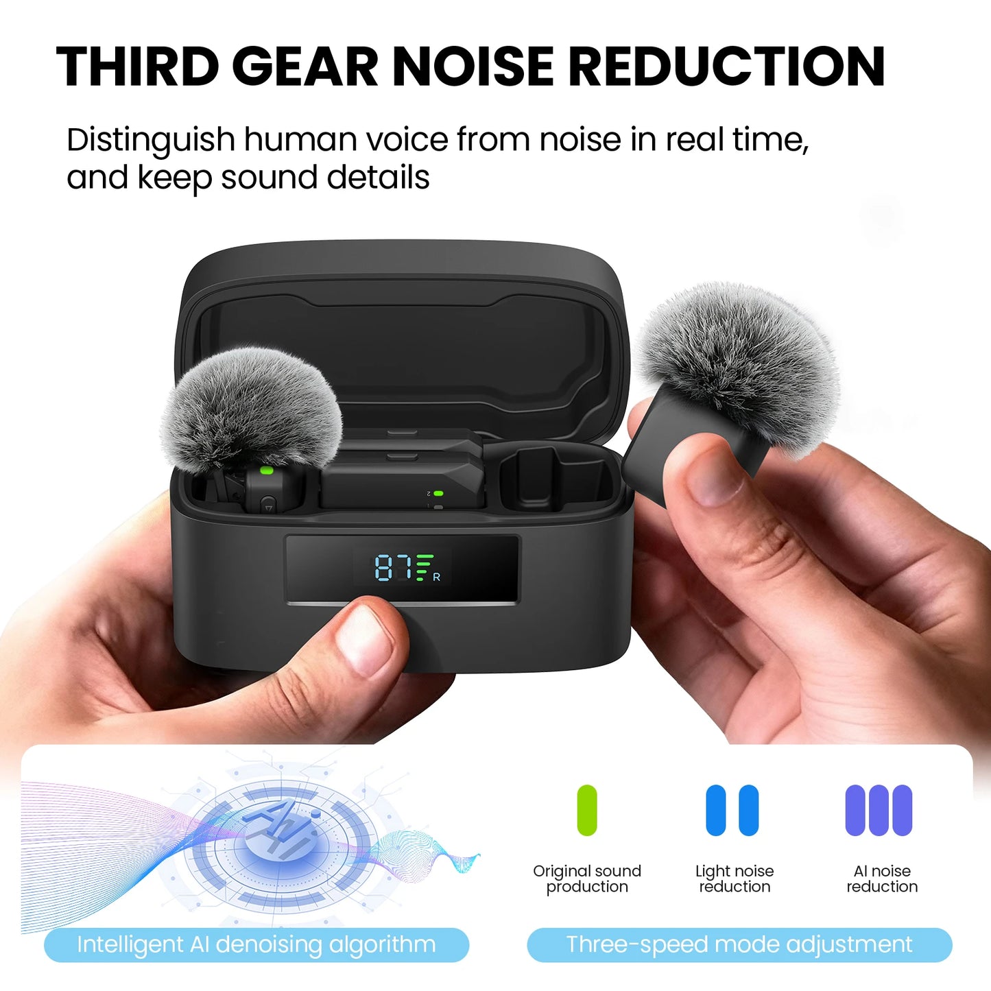 Wireless Lavalier Microphone for iPhone and Android(Lightning & USB-C),Lapel Mini Mic with 3-Level AI Noise Reduction,Wireless Mic with Magnetic Sheet for Video Recording,Vlog,Podcast