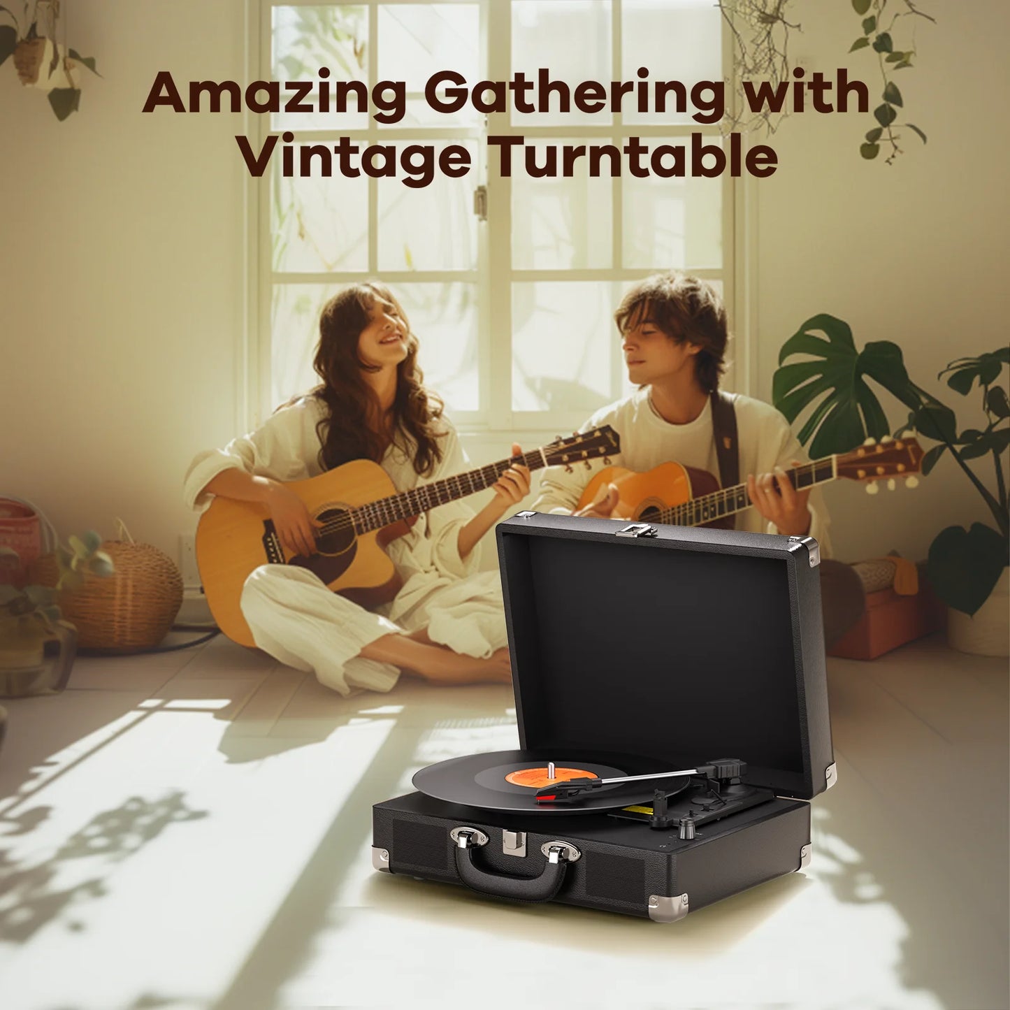 Record Player, 3-Speed 33/45/78RPM Vinyl Spinner with 2 Built-in Stereo Speakers, Headphone Jack