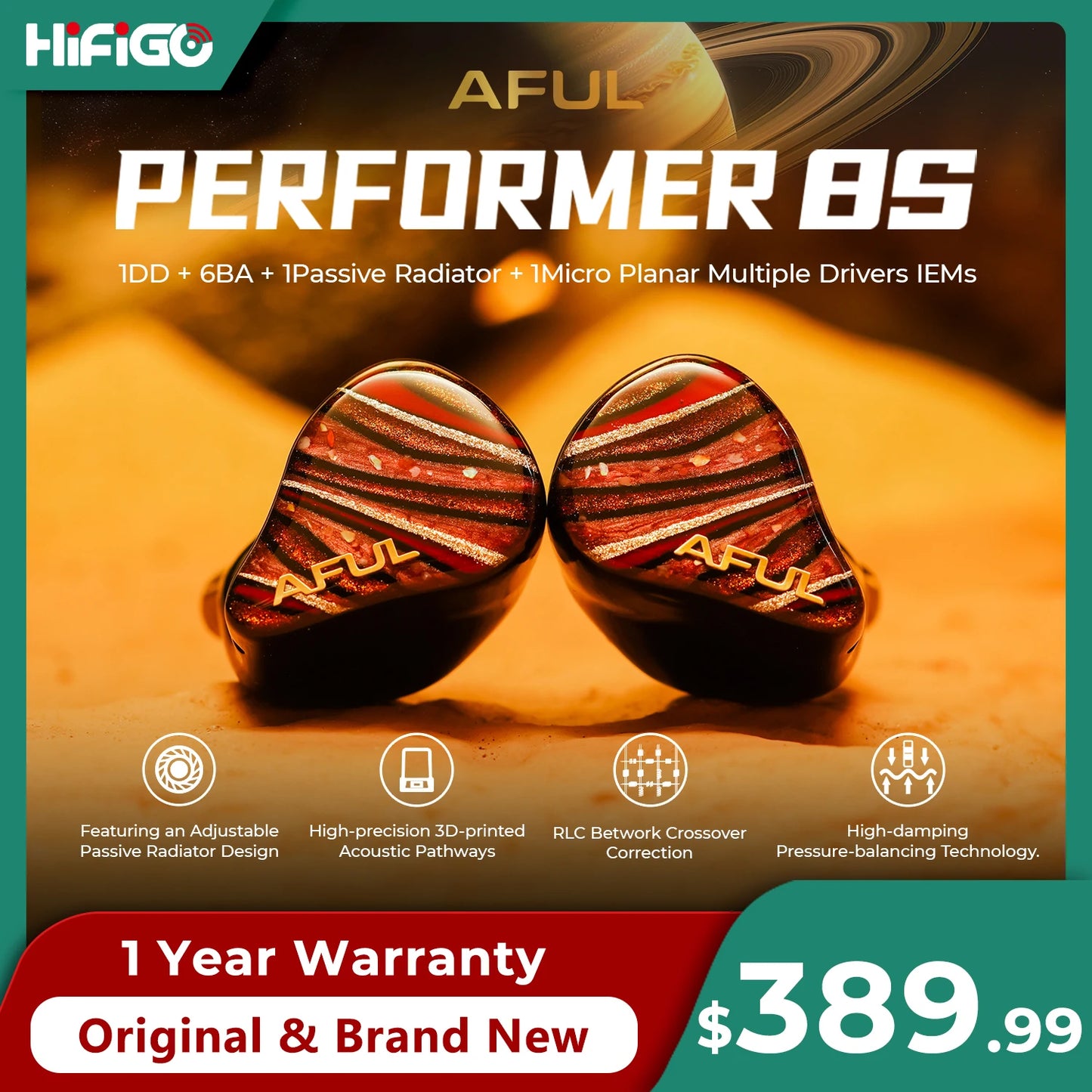 AFUL Performer 8S HiFi Earphones 1DD+6BA+1Passive Radiator+1Micro Planar In-ear Wired Headphone Music Earbud IEM AFUL P8S HiFiGo