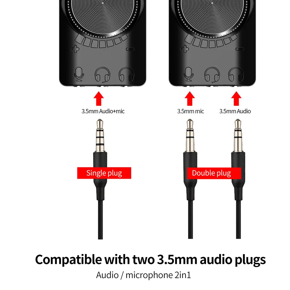 GS3 7.1 Channel Sound Card Converter Adapter External USB Audio Headset Audio Jack Cable Adapter Switch Volume for PC