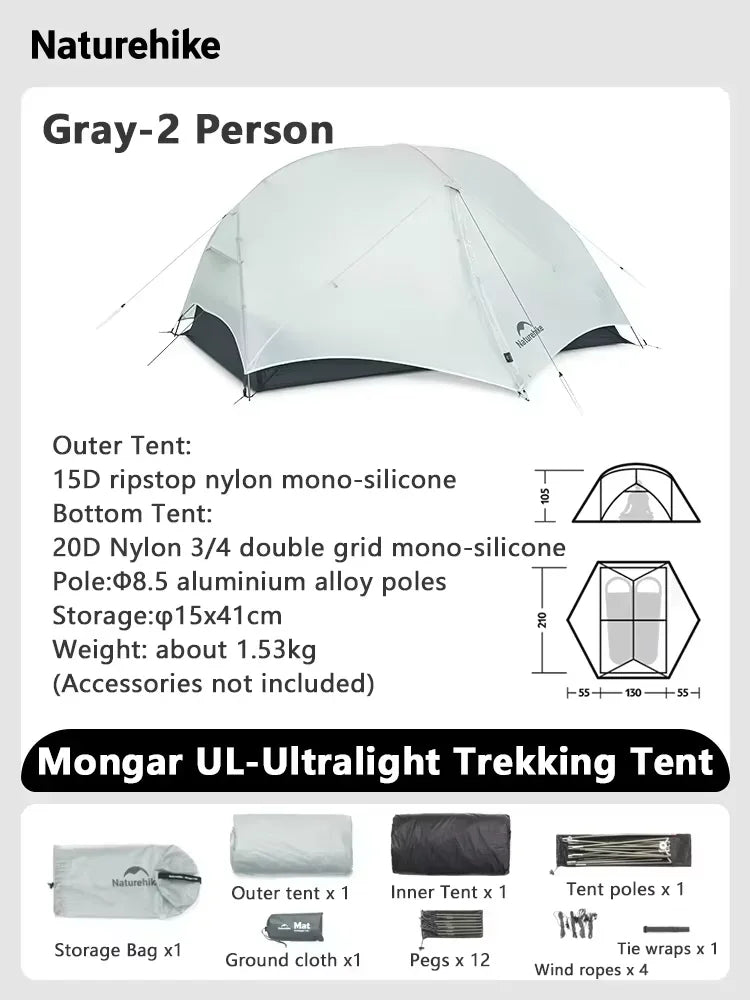 Ultralight Backpacking Tent 15D Nylon Waterproof Hiking Tent 1/2 Person Riding Travel Trekking Shelter Tent